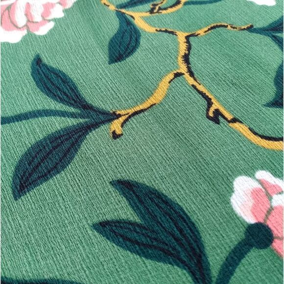 Ann Taylor Factory Green and Floral Short Sleeve Blouse With Square Neckline - Picture 9 of 11